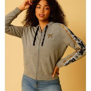 🔥 PINK Victoria’s Secret Sequin Bling Zip Hoodie – Size L